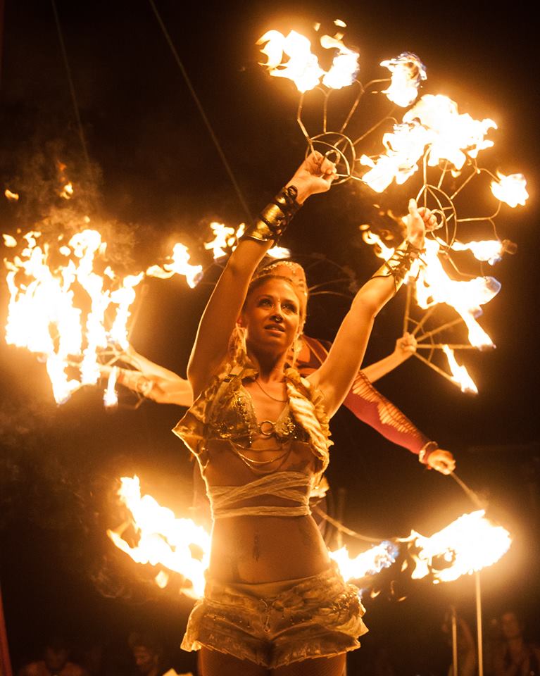 Symbiosis Gathering 2015: A huge festival for all of the Bay Area specifically San Francisco, Oakland, Berkley, and Sacramento. Love in the Fire performed their fire contact staff duet, dragon staff piece, and a fully choreographed fire fan piece with member of the Pyronauts fire troupe