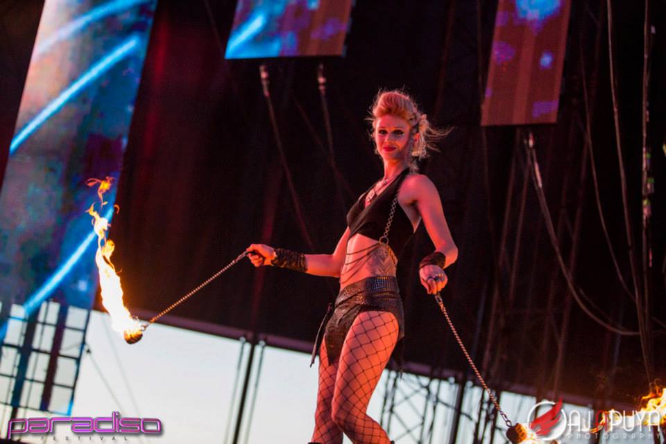 Paradisio Fire Dancer from the Gorge Amphitheater Washington and Portland Oregon Poi Spinner Fire Spinner