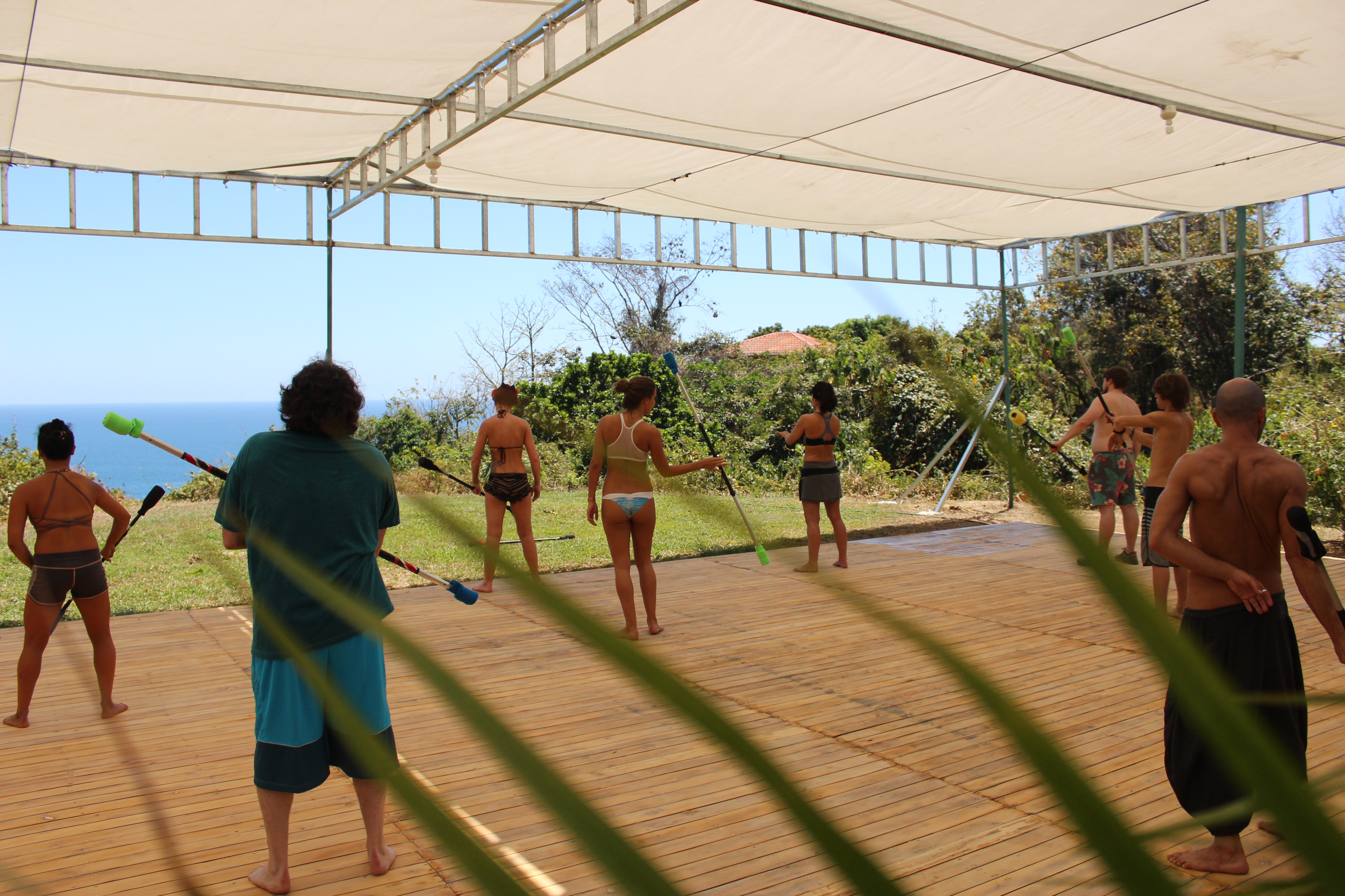 Tropical flow retreat classroom and its fully shaded deck at La Escuela Del Sol Costa Rica Montezuma costa rica Fire dance retreat